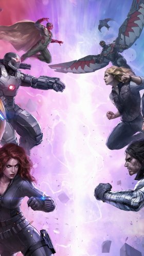 Обои Marvel Будущего Борьбе, Капитан Америка Гражданская Война, человек-факел, Капитан Америка, Танос для Google Pixel XL, Meizu Pro 7, Nokia 8, HTC U, Huawei P10 Quad HD, заставка, 1440x2560 картинка