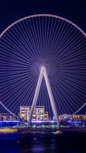 Обои Ferris Wheel Landscape Dubai Uae Night Lights для Google Pixel XL, Meizu Pro 7, Nokia 8, HTC U, Huawei P10 Quad HD, заставка, 1440x2560 картинка