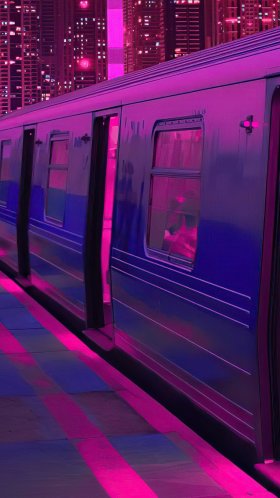 Обои Train Neon Synthwave Buildings 5k для Google Pixel XL, Meizu Pro 7, Nokia 8, HTC U, Huawei P10 Quad HD, заставка, 1440x2560 картинка