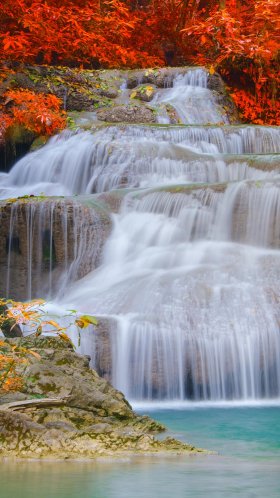 Обои водопад, осень, водоем, природа, вода для Google Pixel XL, Meizu Pro 7, Nokia 8, HTC U, Huawei P10 Quad HD, заставка, 1440x2560 картинка